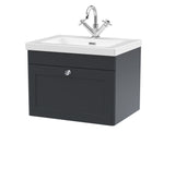 Modern Splash 600mm Soft Black 1 Drawer Wall Hung Vanity Unit With 1 Tap Hole Fireclay Basin