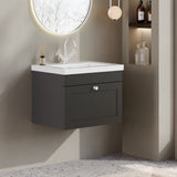 Modern Splash 600mm Soft Black 1 Drawer Wall Hung Vanity Unit With 1 Tap Hole Fireclay Basin