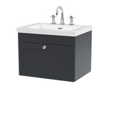 Modern Splash 600mm Soft Black 1 Drawer Wall Hung Vanity Unit With 3 Tap Hole Fireclay Basin