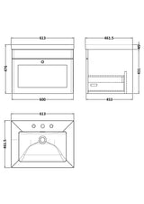 Modern Splash 600mm Soft Black 1 Drawer Wall Hung Vanity Unit With 3 Tap Hole Fireclay Basin