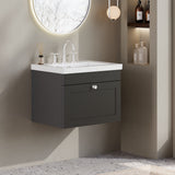Modern Splash 600mm Soft Black 1 Drawer Wall Hung Vanity Unit With 3 Tap Hole Fireclay Basin