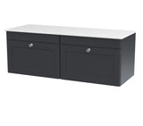 Modern Splash 1200mm Soft Black 2 Drawer Wall Hung Vanity With White Marble Worktop