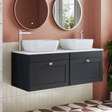 Modern Splash 1200mm Soft Black 2 Drawer Wall Hung Vanity With White Marble Worktop