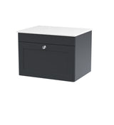 Modern Splash 600mm Soft Black 1 Drawer Wall Hung Vanity Unit With White Marble Worktop