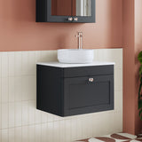 Modern Splash 600mm Soft Black 1 Drawer Wall Hung Vanity Unit With White Marble Worktop