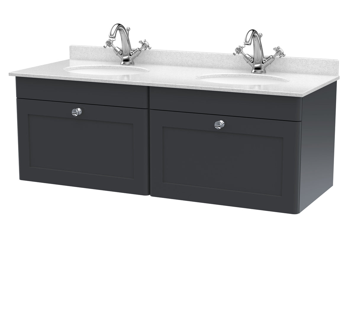 Modern Splash 1200mm Soft Black 2 Drawer Wall Hung Vanity Unit With 2 Tap Hole Marble Basin