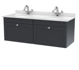 Modern Splash 1200mm Soft Black 2 Drawer Wall Hung Vanity Unit With 2 Tap Hole Marble Basin