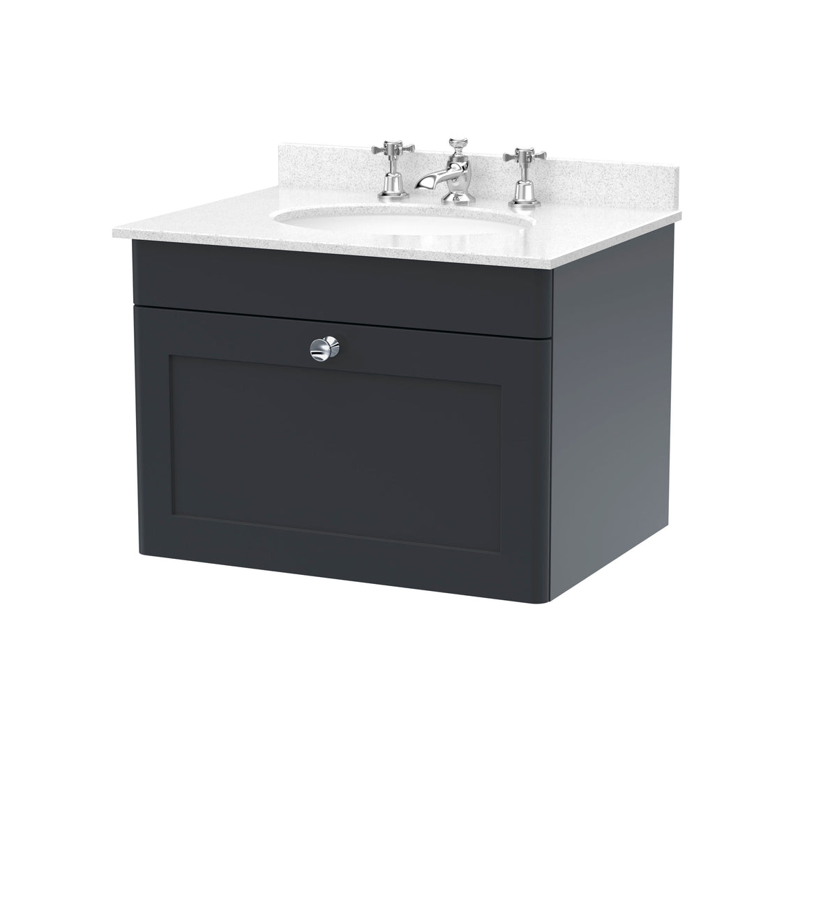 Modern Splash 600mm Soft Black 1 Drawer Wall Hung Vanity Unit With 3 Tap Hole Marble Basin