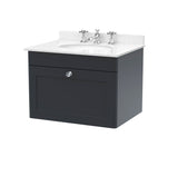 Modern Splash 600mm Soft Black 1 Drawer Wall Hung Vanity Unit With 3 Tap Hole Marble Basin