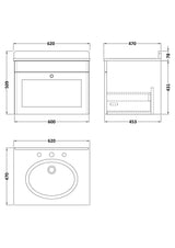 Modern Splash 600mm Soft Black 1 Drawer Wall Hung Vanity Unit With 3 Tap Hole Marble Basin