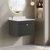 Modern Splash 600mm Soft Black 1 Drawer Wall Hung Vanity Unit With 3 Tap Hole Marble Basin