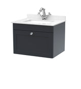 Modern Splash 600mm Soft Black 1 Drawer Wall Hung Vanity Unit With 1 Tap Hole Marble Basin