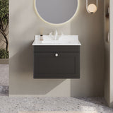 Modern Splash 600mm Soft Black 1 Drawer Wall Hung Vanity Unit With 1 Tap Hole Marble Basin