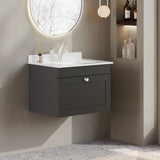 Modern Splash 600mm Soft Black 1 Drawer Wall Hung Vanity Unit With 1 Tap Hole Marble Basin