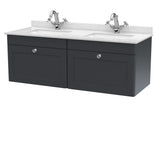 Modern Splash 1200mm Soft Black 2 Drawer Wall Hung Vanity With Twin Marble Basin