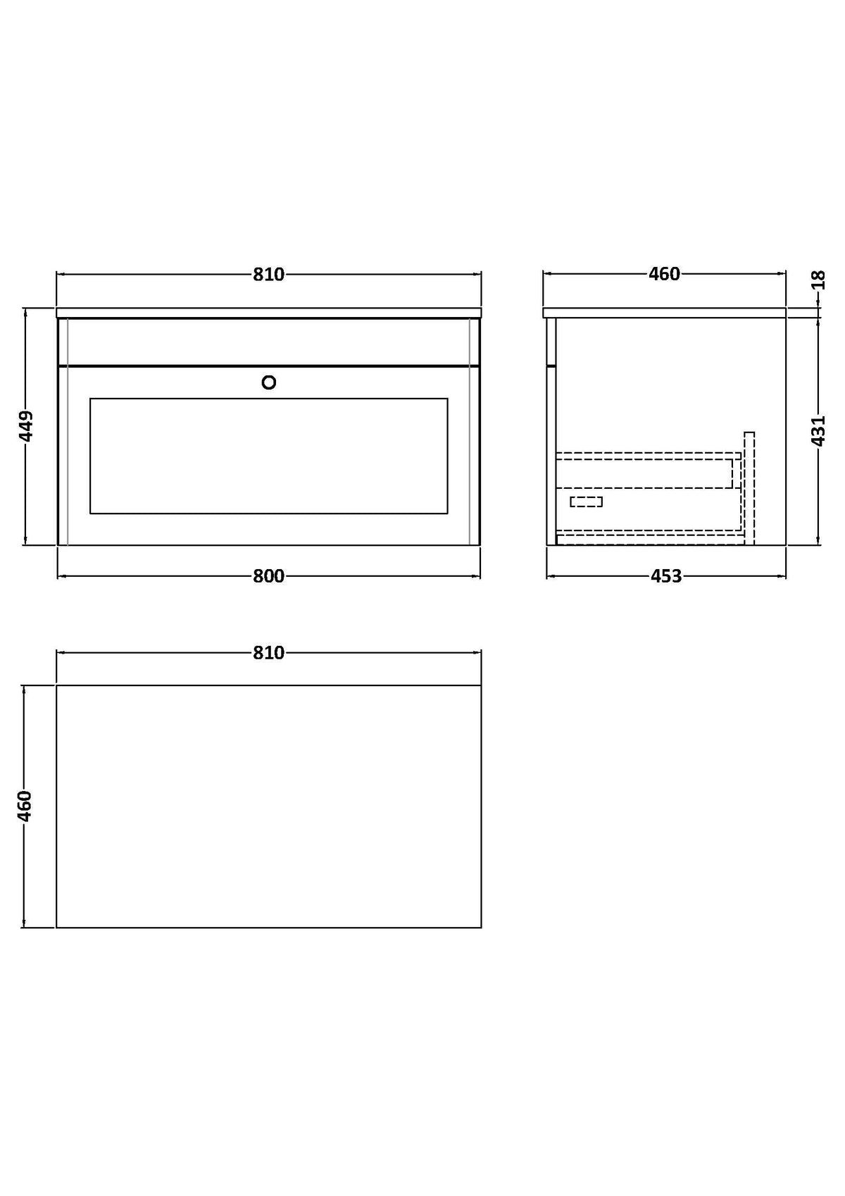 Modern Splash 800mm Soft Black 1 Drawer Wall Hung Vanity With Carrara Marble Worktop