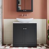 Modern Splash 800mm Soft Black 1 Drawer Wall Hung Vanity With Carrara Marble Worktop
