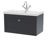 Modern Splash 800mm Soft Black 1 Drawer Wall Hung Vanity Unit With 1 Tap Hole Thin Edge Basin