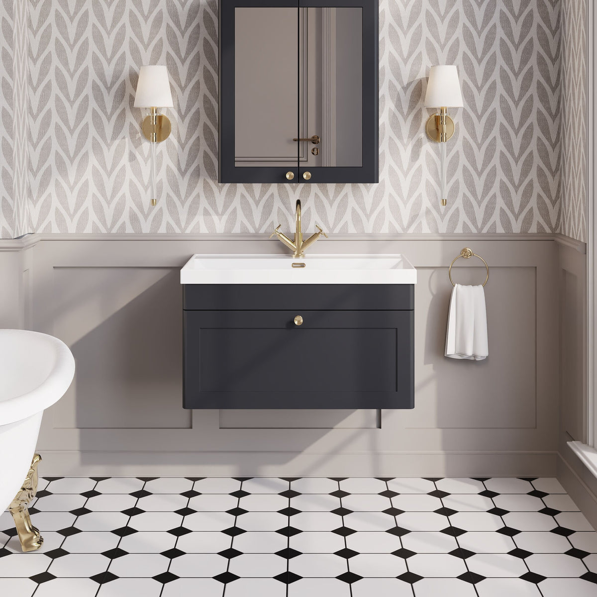 Modern Splash 800mm Soft Black 1 Drawer Wall Hung Vanity Unit With 1 Tap Hole Thin Edge Basin