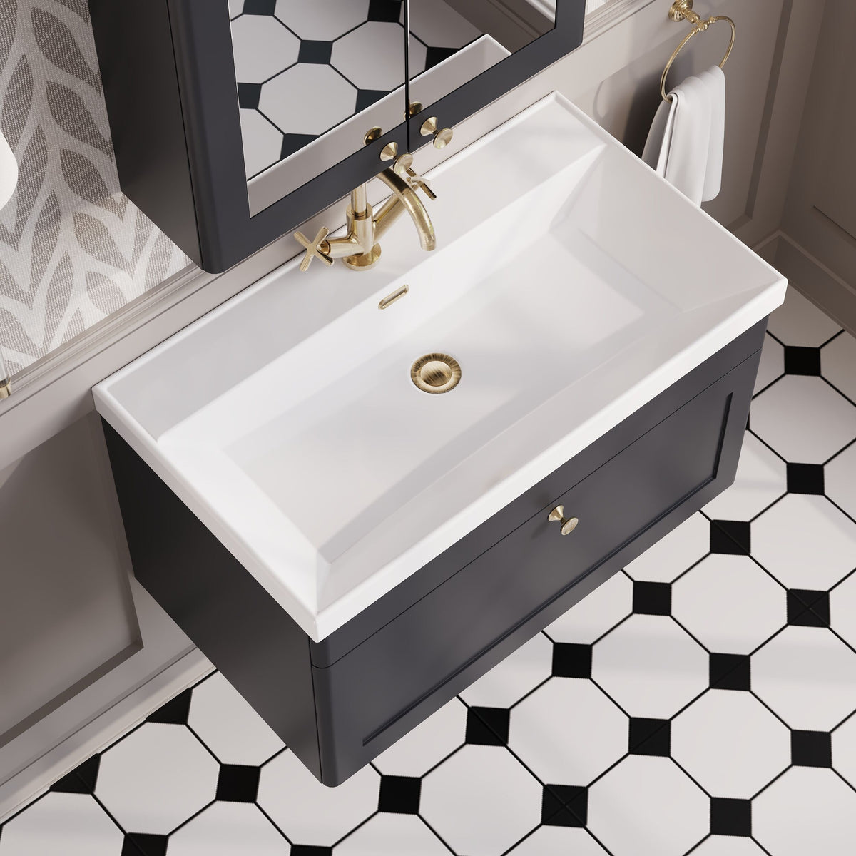 Modern Splash 800mm Soft Black 1 Drawer Wall Hung Vanity Unit With 1 Tap Hole Thin Edge Basin