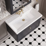 Modern Splash 800mm Soft Black 1 Drawer Wall Hung Vanity Unit With 1 Tap Hole Thin Edge Basin