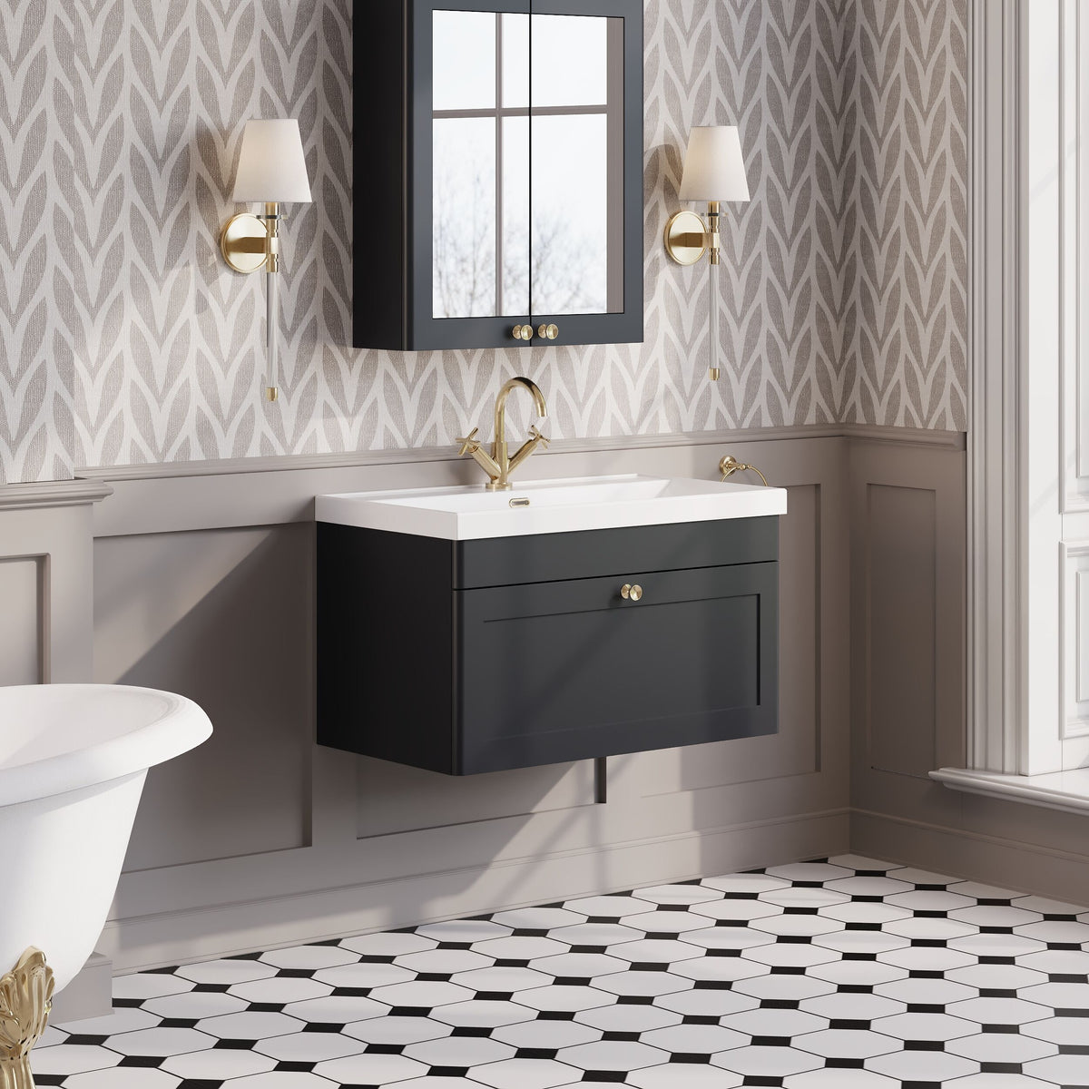 Modern Splash 800mm Soft Black 1 Drawer Wall Hung Vanity Unit With 1 Tap Hole Thin Edge Basin