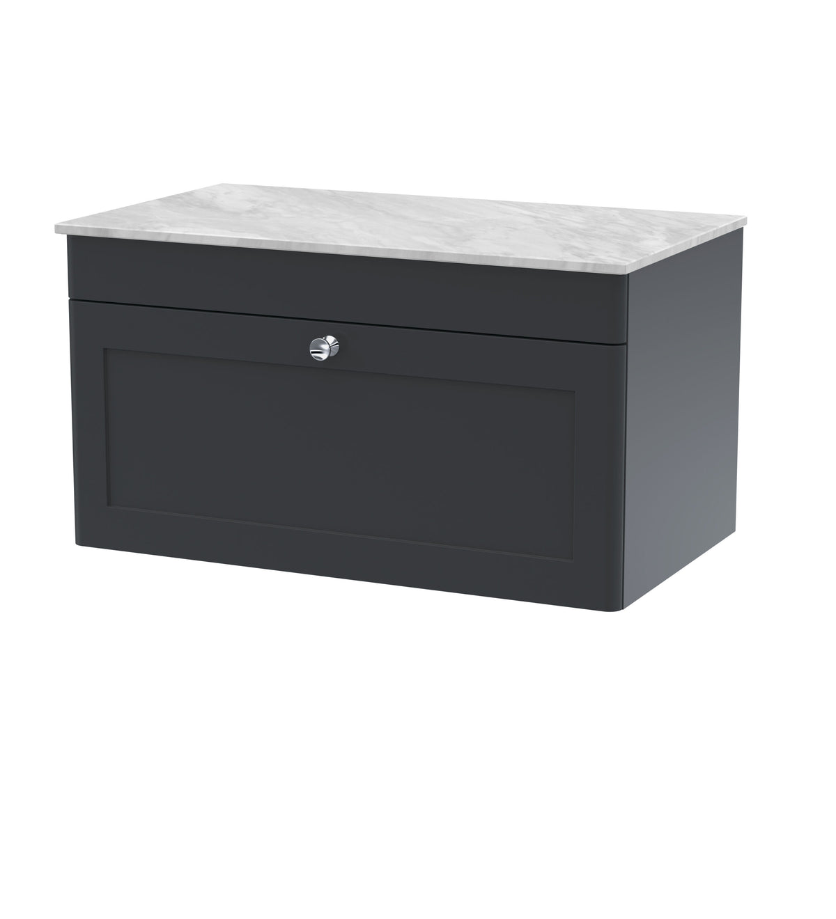 Modern Splash 800mm Soft Black 1 Drawer Wall Hung Vanity With Grey Marble Worktop