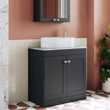 Modern Splash 800mm Soft Black 1 Drawer Wall Hung Vanity With Grey Marble Worktop