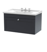 Modern Splash 800mm Soft Black 1 Drawer Wall Hung Vanity Unit With 3 Tap Hole Basin
