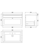 Modern Splash 800mm Soft Black 1 Drawer Wall Hung Vanity Unit With 3 Tap Hole Basin