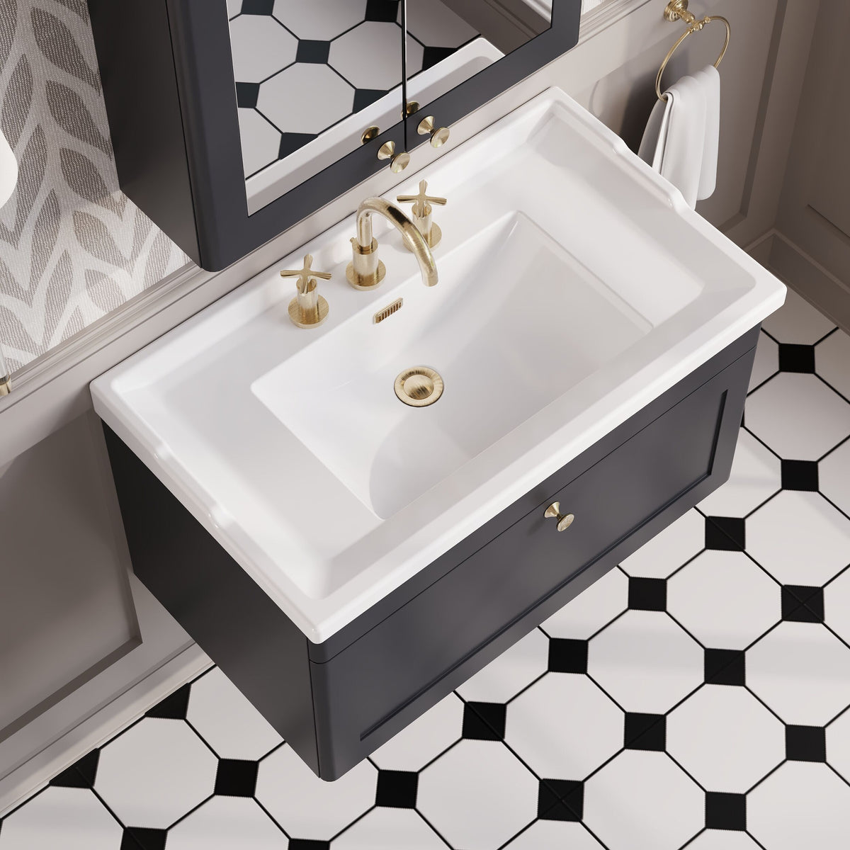 Modern Splash 800mm Soft Black 1 Drawer Wall Hung Vanity Unit With 3 Tap Hole Basin