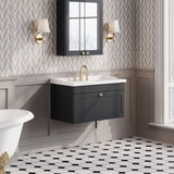 Modern Splash 800mm Soft Black 1 Drawer Wall Hung Vanity Unit With 3 Tap Hole Basin