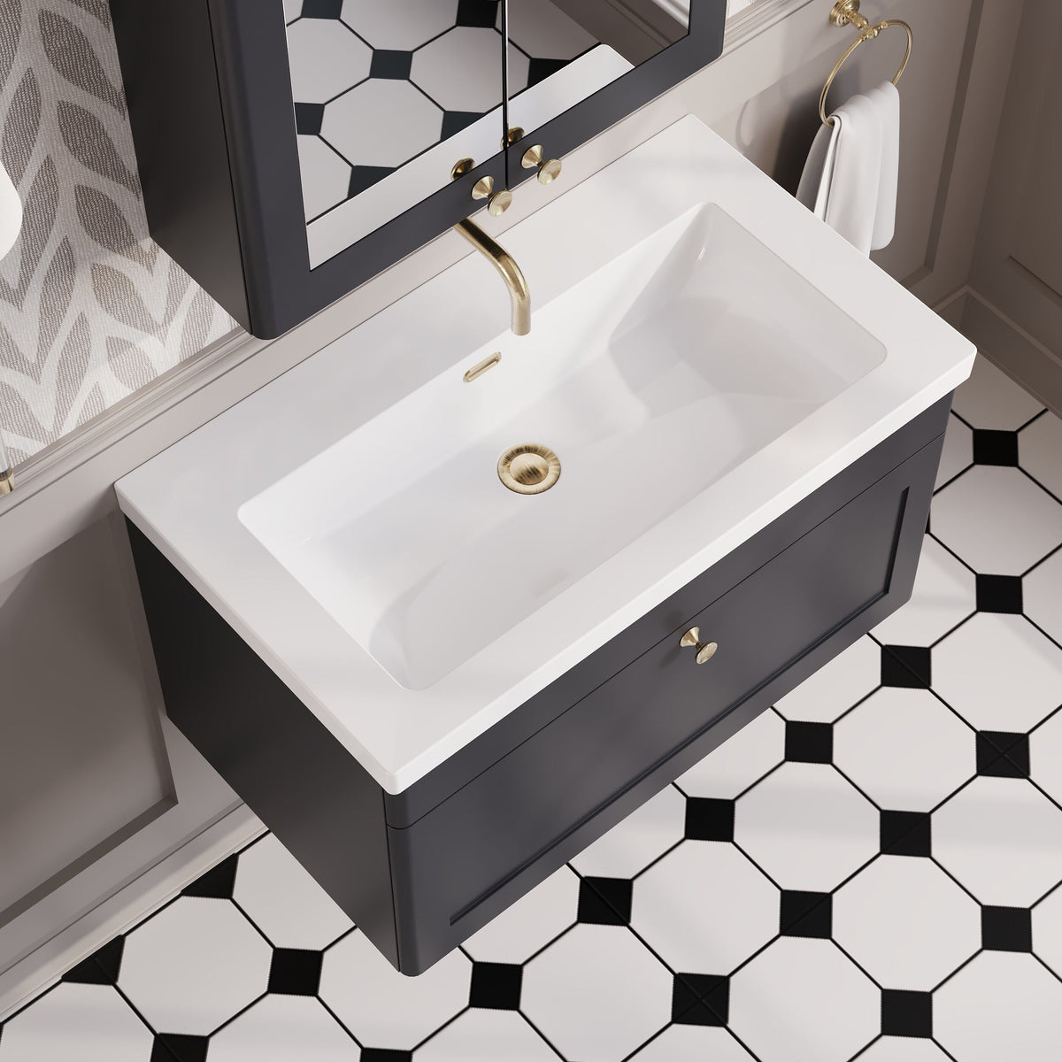 Modern Splash 800mm Soft Black 1 Drawer Wall Hung Vanity Unit With Fireclay Basin