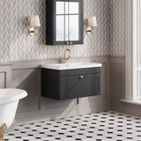 Modern Splash 800mm Soft Black 1 Drawer Wall Hung Vanity Unit With 1 Tap Hole Fireclay Basin