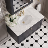 Modern Splash 800mm Soft Black 1 Drawer Wall Hung Vanity Unit With 3 Tap Hole Marble Basin