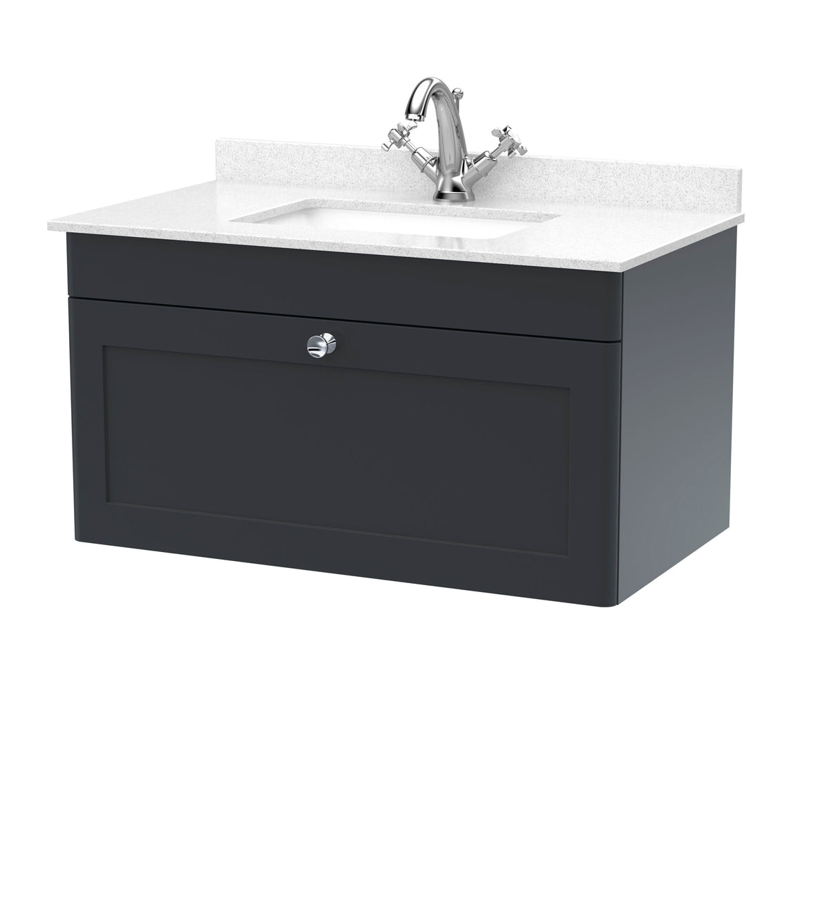 Modern Splash 800mm Soft Black 1 Drawer Wall Hung Vanity Unit With 1 Tap Hole Marble Basin