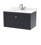 Modern Splash 800mm Soft Black 1 Drawer Wall Hung Vanity Unit With 1 Tap Hole Marble Basin