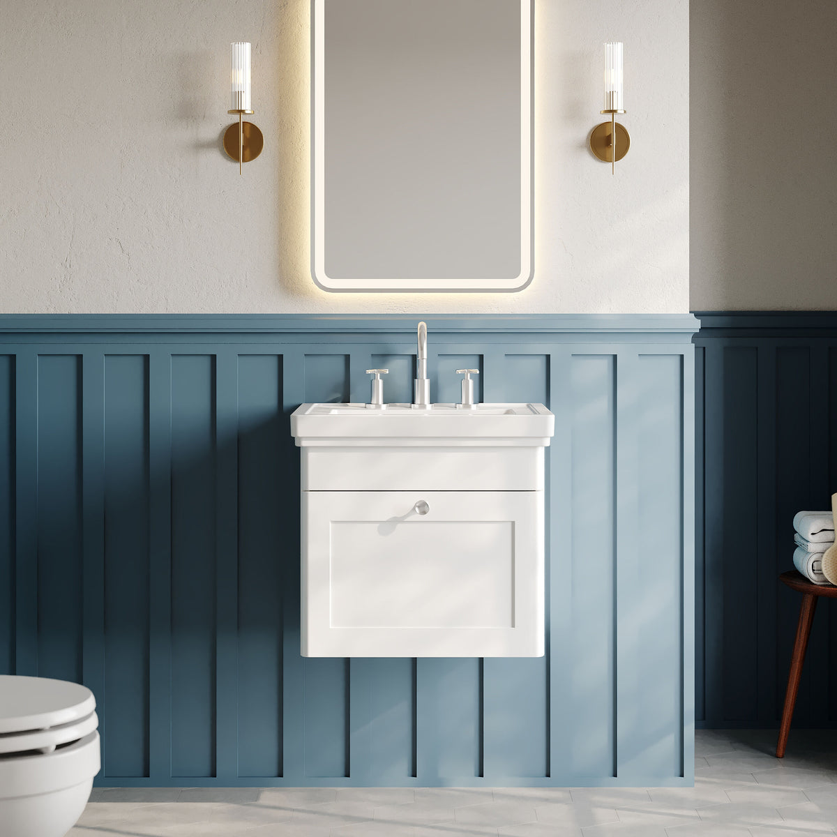 Modern Splash 500mm Satin White 1 Drawer Wall Hung Vanity Unit With 3 Tap Hole Basin
