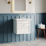 Modern Splash 500mm Satin White 1 Drawer Wall Hung Vanity Unit With 3 Tap Hole Basin