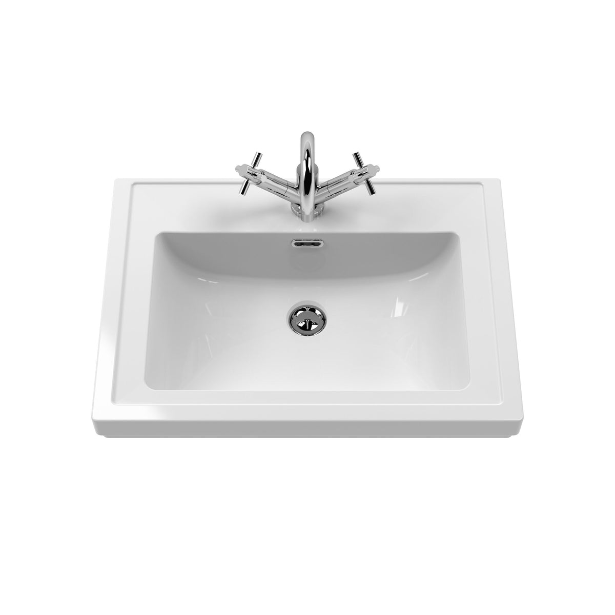 Modern Splash 600mm Satin White 1 Drawer Wall Hung Vanity Unit With 1 Tap Hole Basin With Ceramic Basin