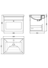Modern Splash 600mm Satin White 1 Drawer Wall Hung Vanity Unit With 1 Tap Hole Basin With Ceramic Basin