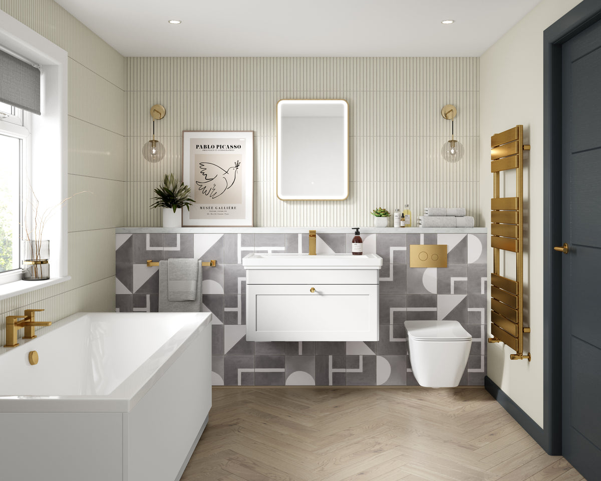Modern Splash 600mm Satin White 1 Drawer Wall Hung Vanity Unit With 1 Tap Hole Basin With Ceramic Basin