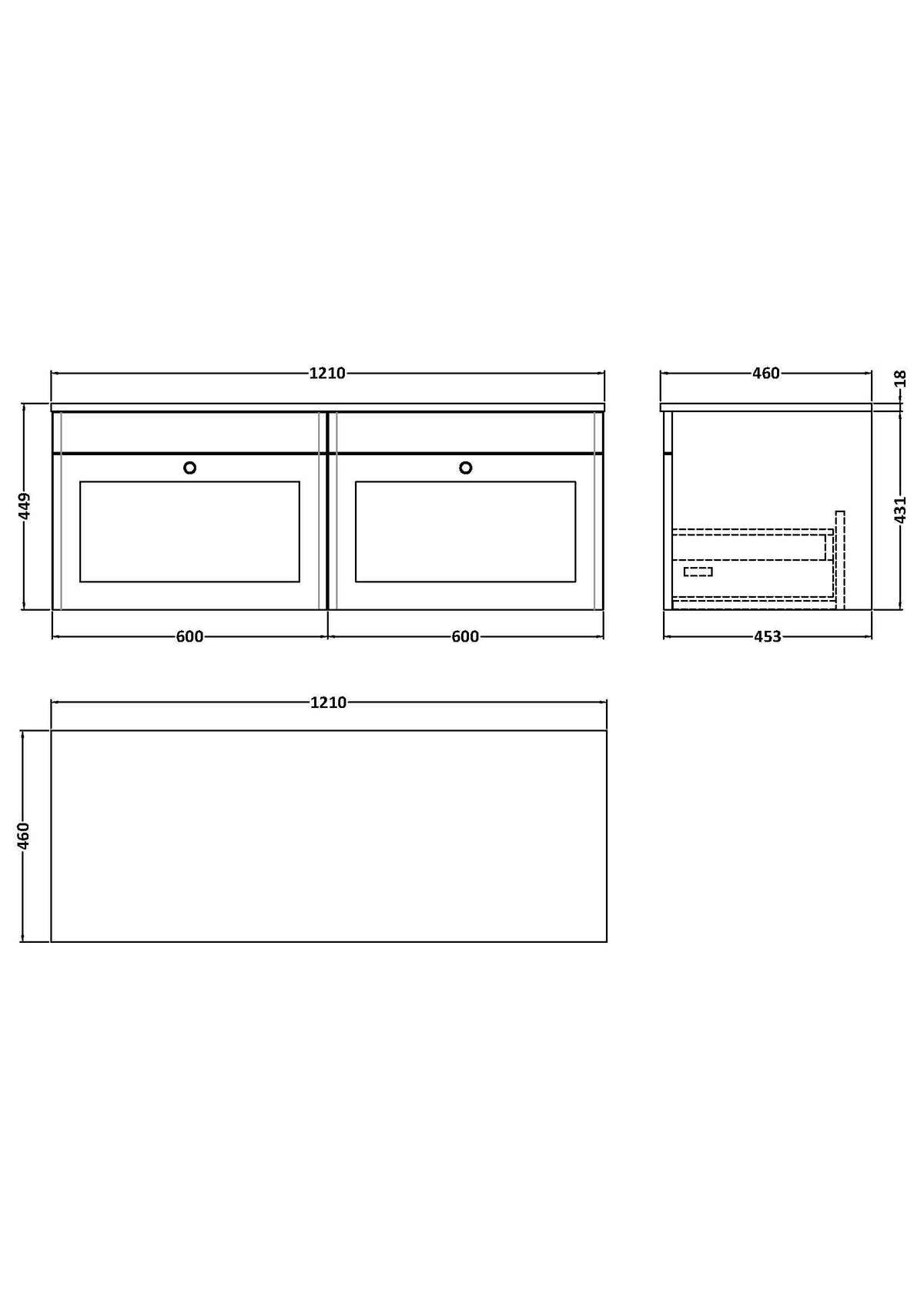 Modern Splash 1200mm Satin White 2 Drawer Wall Hung Vanity Unit With Carrara Marble Worktop