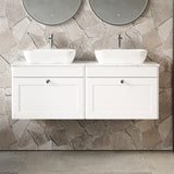 Modern Splash 1200mm Satin White 2 Drawer Wall Hung Vanity Unit With Carrara Marble Worktop