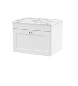 Modern Splash 600mm 1 Drawer Wall Hung Vanity With Carrara Marble Worktop Marble