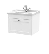 Modern Splash 600mm Satin White 1 Drawer Wall Hung Vanity Unit With 1 Tap Hole Basin