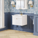 Modern Splash 600mm Satin White 1 Drawer Wall Hung Vanity Unit With 1 Tap Hole Basin