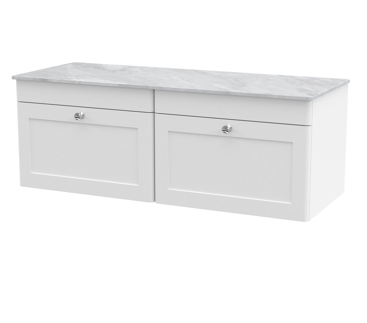 Modern Splash 1200mm Satin White 2 Drawer Wall Hung Vanity With Grey Marble Worktop