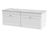 Modern Splash 1200mm Satin White 2 Drawer Wall Hung Vanity With Grey Marble Worktop