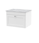 Modern Splash 600mm Satin White 1 Drawer Wall Hung Vanity Unit With Grey Marble Worktop